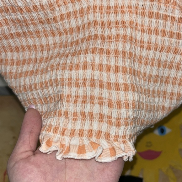 Cute Stretchy Orange and White Frilly Tank top - Picture 3 of 4